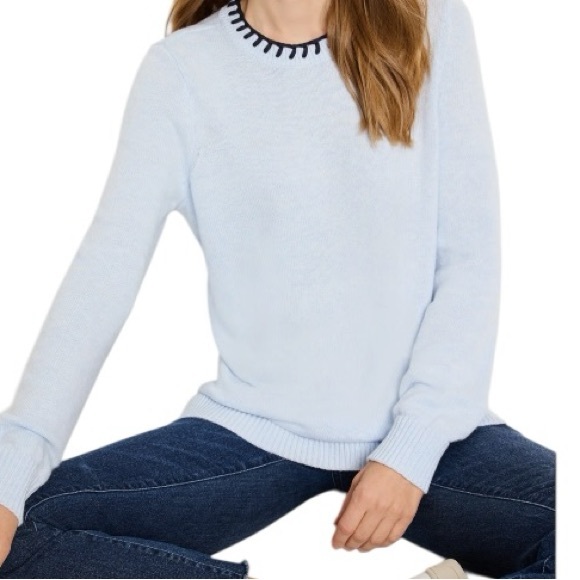 Nic + Zoe Blanket Stitch Cashmere Blend Sweater in Light Blue Size XS - Picture 3 of 13